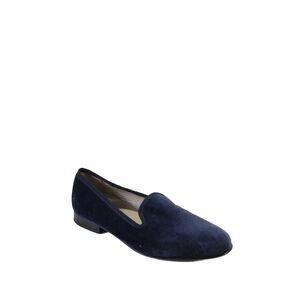Bow Tie Womens Velvet Almond Toe Low Heel Slip On Loafers Midnight Blue Size 6US